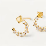 925 Silver C Yellow Clear Zircon Stud Earring Women Fine Jewelry
