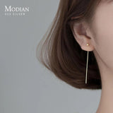 925 Silver Long Beads Stud Earrings for Women