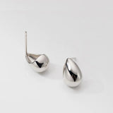 925 Silver Water Drop Earrings Glossy Ear Piercing Studs for Women