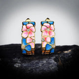 925 Silver Flower Enamel Earrings Peach Blossom Jewelry