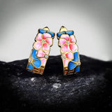 925 Silver Flower Enamel Earrings Peach Blossom Jewelry