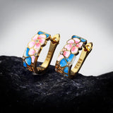 925 Silver Flower Enamel Earrings Peach Blossom Jewelry