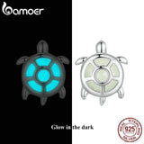 925 Silver Turtle Stud Earrings Glowing Stone Hypoallergenic
