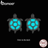 925 Silver Turtle Stud Earrings Glowing Stone Hypoallergenic