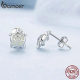 925 Silver Turtle Stud Earrings Glowing Stone Hypoallergenic