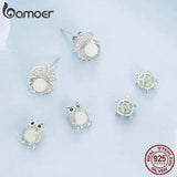 925 Silver Turtle Stud Earrings Glowing Stone Hypoallergenic