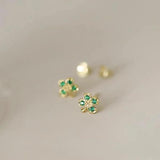 925 Silver Green Zircon Flowers Stud Earring Women Girls Wedding Gift
