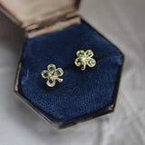 925 Silver Green Zircon Flowers Stud Earring Women Girls Wedding Gift