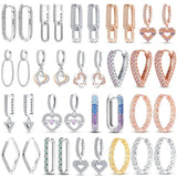 925 Silver Hoop Earrings Pave CZ U Shape Heart Colourful Jewelry