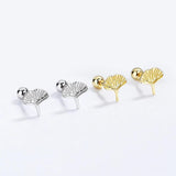 TrustDavis 925 Silver Ginkgo Leaf Stud Earrings For Girls