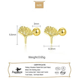 TrustDavis 925 Silver Ginkgo Leaf Stud Earrings For Girls