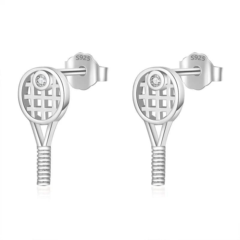 TrustDavis 925 Silver Tennis Racket Stud Earrings
