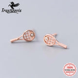 TrustDavis 925 Silver Tennis Racket Stud Earrings