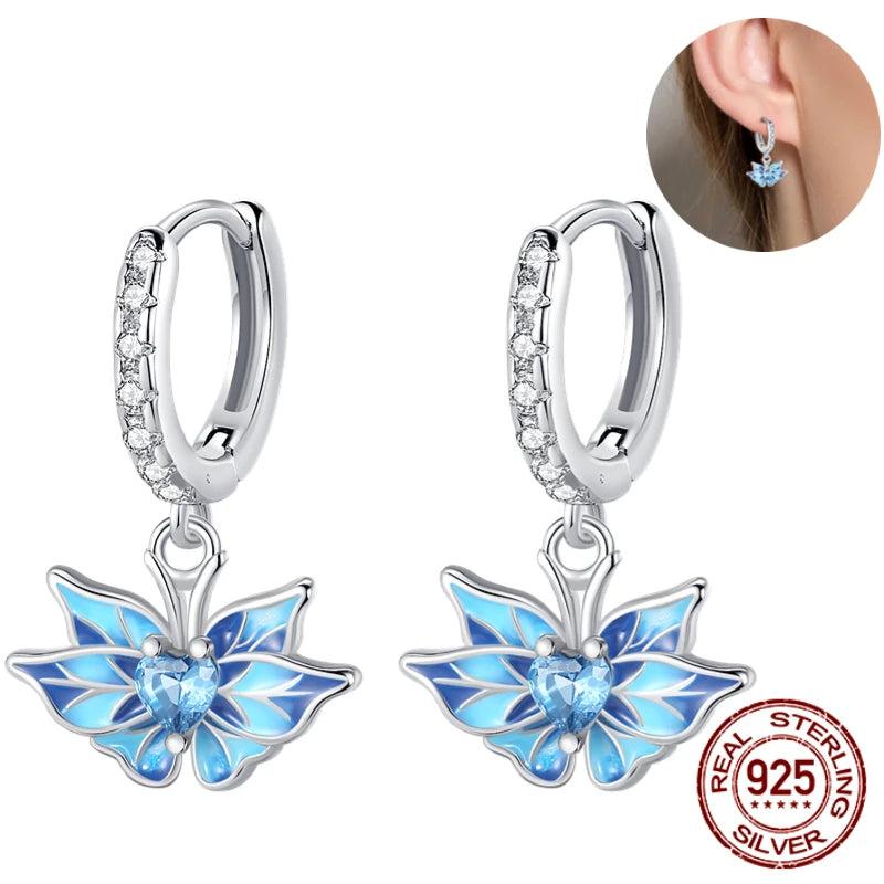 925 Sterling Silver Butterfly Flower Evil Eyes Earrings