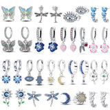 925 Sterling Silver Butterfly Flower Evil Eyes Earrings