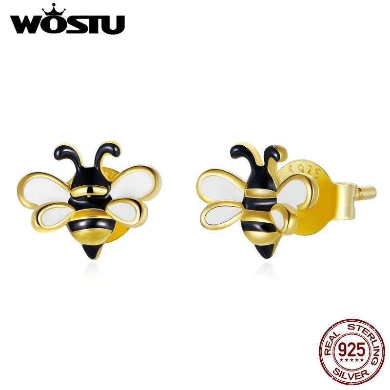 925 Silver Small Bee Earrings Insect Studs Women Jewelry