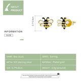 925 Silver Small Bee Earrings Insect Studs Women Jewelry