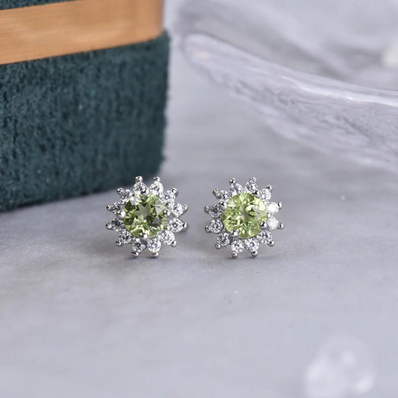 Natural Stone Earrings Silver Post CZ Stud Jewelry