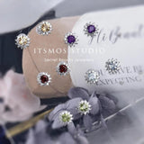 Natural Stone Earrings Silver Post CZ Stud Jewelry