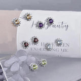 Natural Stone Earrings Silver Post CZ Stud Jewelry