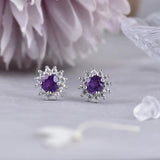 Natural Stone Earrings Silver Post CZ Stud Jewelry