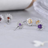 Natural Stone Earrings Silver Post CZ Stud Jewelry