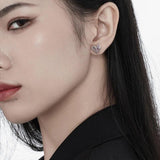 925 Silver Y2k Sweet Heart Stud Earrings Asymmetric Texture Personality Jewelry
