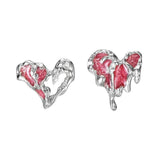 925 Silver Y2k Sweet Heart Stud Earrings Asymmetric Texture Personality Jewelry