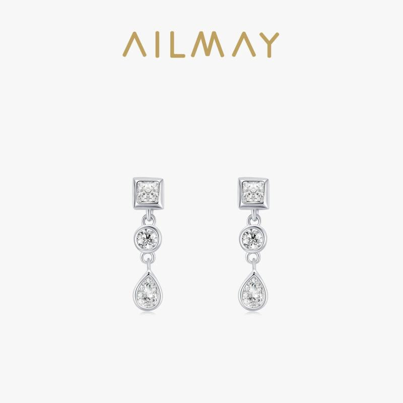 925 Silver Geometric Zircon Stud Earrings for Women Girls