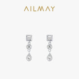 925 Silver Geometric Zircon Stud Earrings for Women Girls