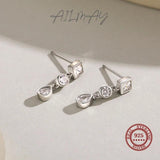 925 Silver Geometric Zircon Stud Earrings for Women Girls