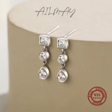925 Silver Geometric Zircon Stud Earrings for Women Girls