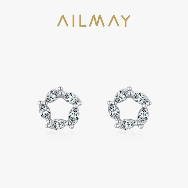 925 Silver CZ Stud Earrings Flower Charm Wedding Jewelry