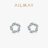 925 Silver CZ Stud Earrings Flower Charm Wedding Jewelry