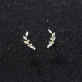 925 Silver Zircon Leaf Stud Earrings Women Wedding Party Jewelry