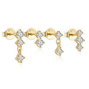 925 Silver 4PCS Set Zircon Piercing Stud Earring For Women