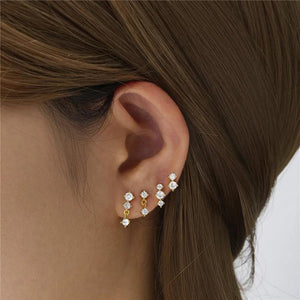 925 Silver 4PCS Set Zircon Piercing Stud Earring For Women