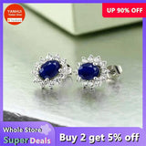 Vintage Simulated Sapphire Stud Earrings Piercing Ear Jewelry