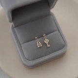 S925 Sterling Silver Asymmetric Crystal Lock Key Stud Earrings