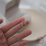 S925 Sterling Silver Asymmetric Crystal Lock Key Stud Earrings