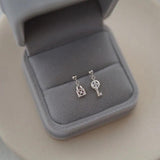S925 Sterling Silver Asymmetric Crystal Lock Key Stud Earrings