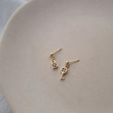 S925 Sterling Silver Asymmetric Crystal Lock Key Stud Earrings