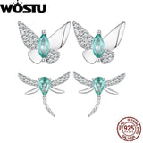 925 Silver Dragonfly Butterfly Stud Earrings Women's Gift