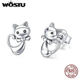 925 Silver Cat Stud Earrings, Lovely Design Gift for Women
