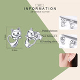 925 Silver Cat Stud Earrings, Lovely Design Gift for Women