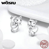 925 Silver Cat Stud Earrings, Lovely Design Gift for Women