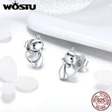 925 Silver Cat Stud Earrings, Lovely Design Gift for Women