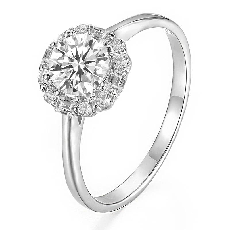 925 Silver Zircon Engagement Ring Flower Wedding Band Anillos