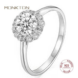 925 Silver Zircon Engagement Ring Flower Wedding Band Anillos