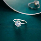 925 Silver Zircon Engagement Ring Flower Wedding Band Anillos